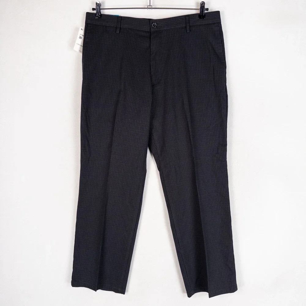 Dockers Signature Khaki Pants 36x29 Blue Gray Straight Micro Grid Check Stretch